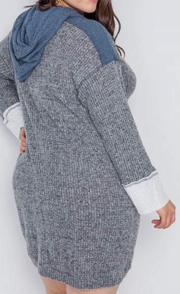 1X Charcoal Knit Hooded Soft Sweater Dress - Picture 3 of 5